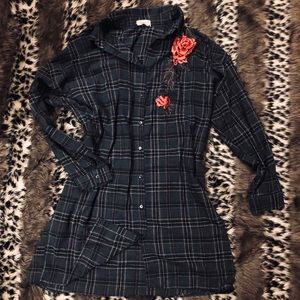 Passport Embroidered Button Up Dress